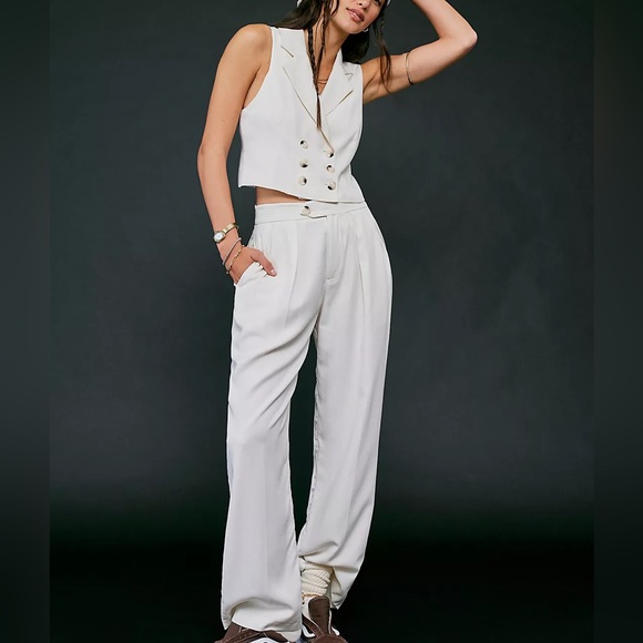 Free People NEW Tux Vest Suit Set 6 S Black 2-Pc Mid Rise Pleated Trouser Pants - Picture 10 of 11